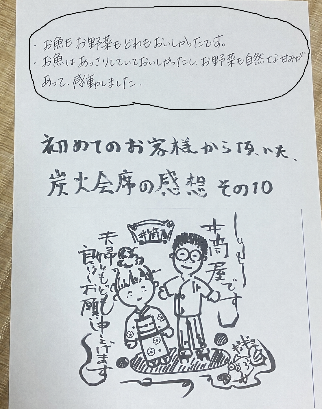 お魚もお野菜もどれもおいしかったです!初めてのお客様から頂いた炭火会席の感想その10
